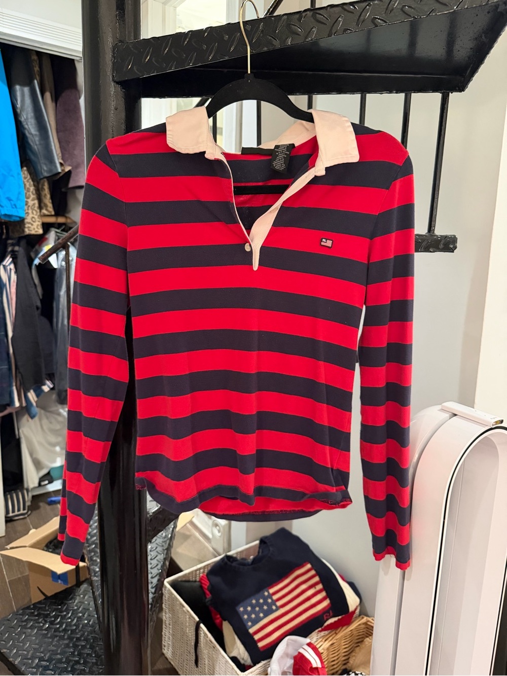 Ralph Lauren Red & Navy Striped Polo Shirt